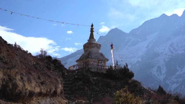 Buddhist Stupa Mountain Ridge Snow Covered Mountains Background — Video Stock