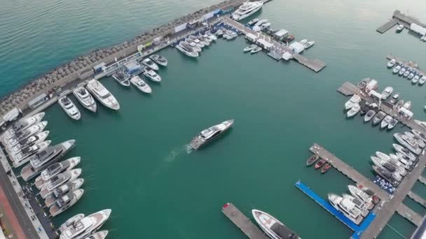 Drone Voando Acima Porto Genova Durante Pôr Sol Voando Para — Vídeo de Stock