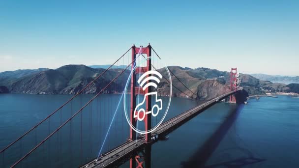 Control System Golden Gate Bridge Tracking Cars Digital Scan — Stockvideo