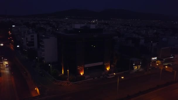 Night Aerial Hellenic Olympic Committee Empty Dark Athens Greece — Vídeo de Stock