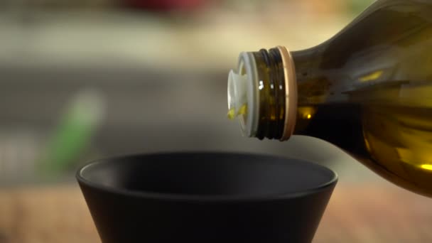 Pouring Pure Extra Virgin Olive Oil — Stock video