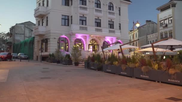 Ovidiu Square Center Constanta Romania Night Sunset — Vídeo de stock