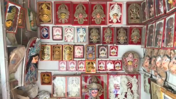 Una Tienda Calcuta Vendiendo Ídolos Decorados Diosa Hindú Durga Calcuta — Vídeos de Stock