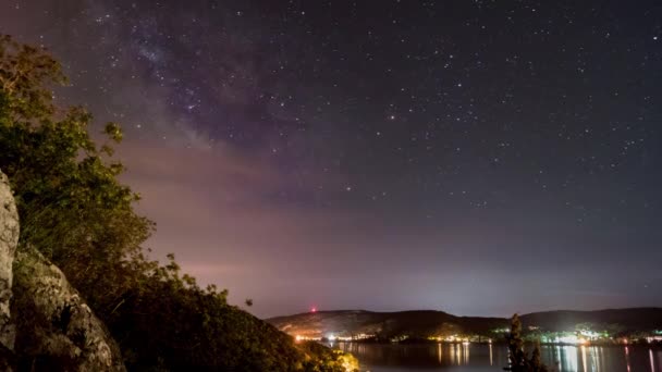 Milkyway Timelapse Sobre Lago Montanha — Vídeo de Stock