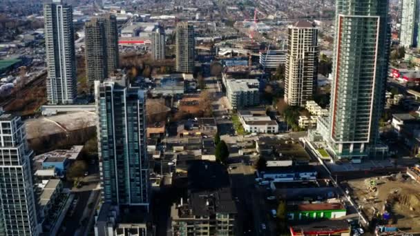 Bygninger Burnaby Med Vancouver Canadas Bakgård Tilbakekalling Fra Luftfartøy – stockvideo
