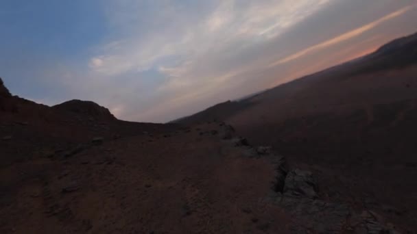 Acrobatic Drone Flying Rocky Desert Sunset Morocco Aerial Fpv — Stockvideo