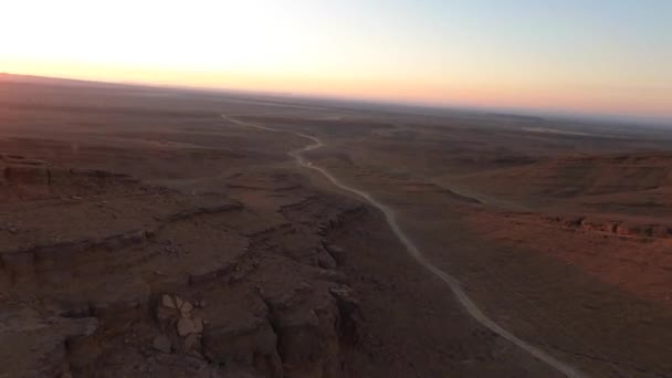 Zonsondergang Boven Horizon Marokko Woestijn Luchtfoto Fpv — Stockvideo