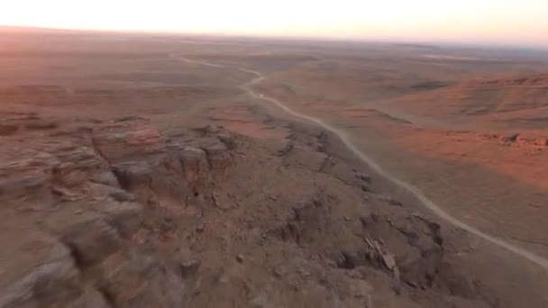 Drone Flight Rocky Mountain Desert Sun Twilight Background Morocco Aerial — ストック動画