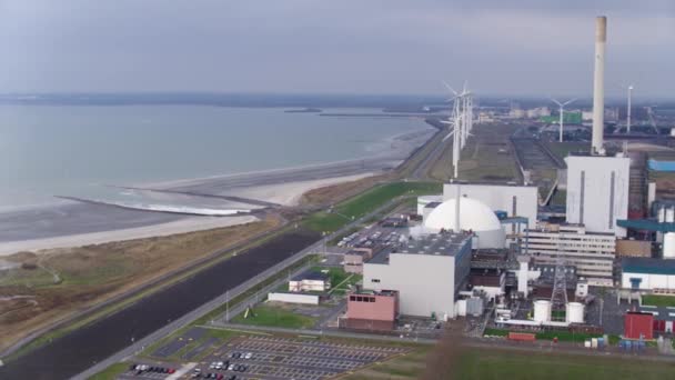 Aerial Hot Nuclear Power Plant Coast Sea Netherlands Energy Production — 비디오