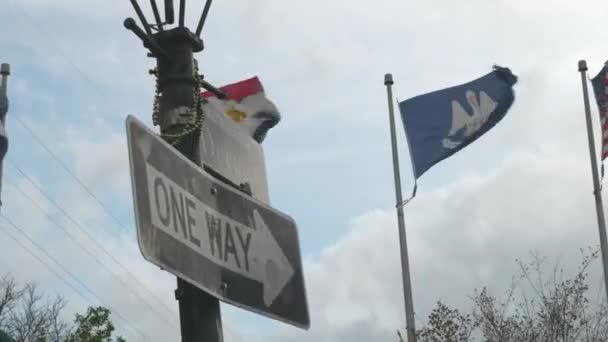 Street Sign Flags Φυσάει High Wind Νέα Ορλεάνη — Αρχείο Βίντεο