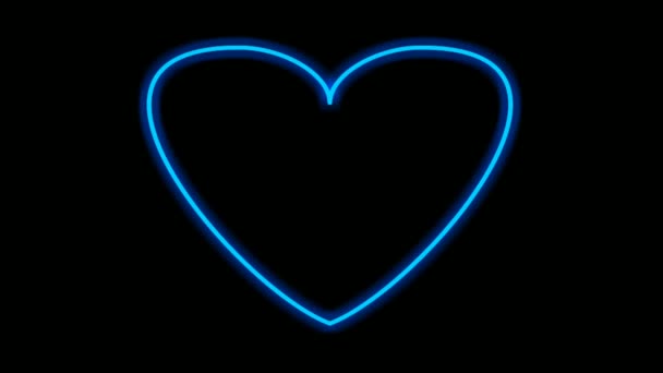 Neon Light Border Love Heart Shape Animation Black Background Modern — ストック動画