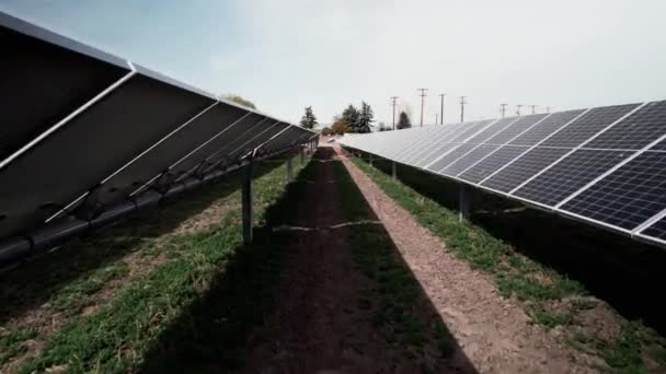 Slow Fly Horizontal Rows Solar Photovoltaic Panels Aerial — Wideo stockowe