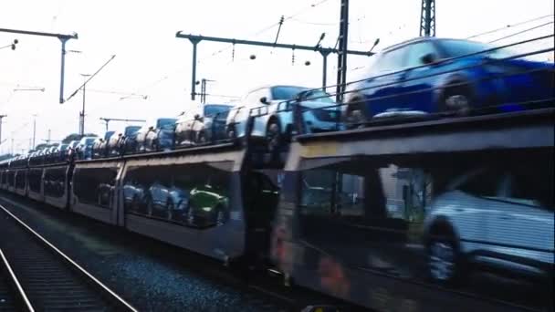 Brand New Cars Being Exported Railroad Train Wolfsburg Germany — ストック動画