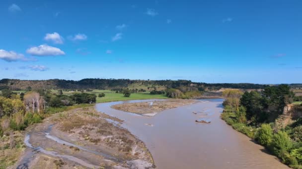 Fly Flood Damaged Muddy Rangitkei River Climate Change New Zealand — Vídeo de Stock