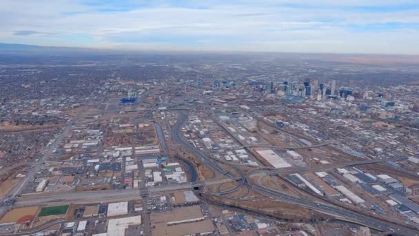 Aerial View Downtown Denver Looking Small Airplane Flying — Stock video