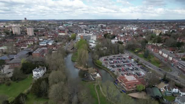 Guildford Centro Cidade Surrey Crescente Drone Guindaste Imagens Aéreas — Vídeo de Stock