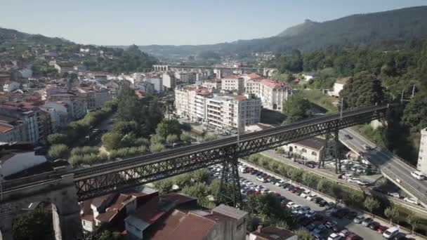 Aerial Redondela City Train Bridge Sunny Summer Day Pontevedra Galicia — Wideo stockowe