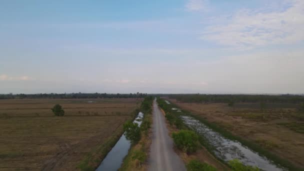 Luftaufnahmen Einer Provinzstraße Mit Kanälen Und Grasland Pak Pli Nakhon — Stockvideo