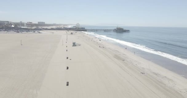 Aerial Santa Monica Beach Santa Monica Pier Sunny California Day — Stock Video