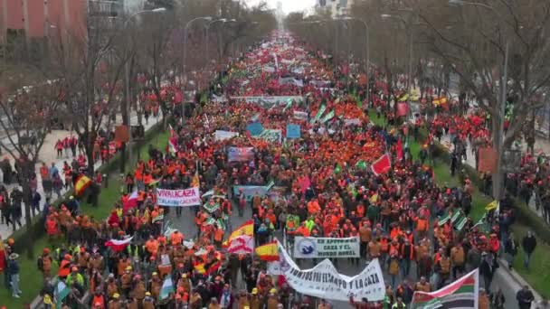 Tisíce Lidí Vydávají Ulic Během Demonstrace Organizované Zemědělskými Odbory Loveckými — Stock video