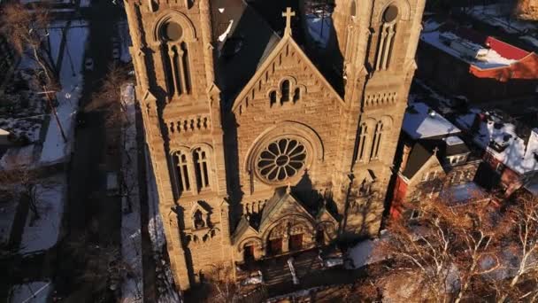 Aerial Orbit Tilt Reveal Cathedral Madeleine Downtown Salt Lake City — Video Stock