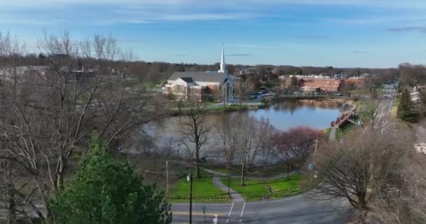 Rising Aerial Reveal Church Chapel Elizabethtown College Lancaster Usa — Stockvideo