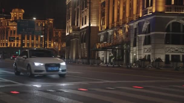 Former European Concession Street Shanghai China Famous Landmark Bund Night — Stock Video