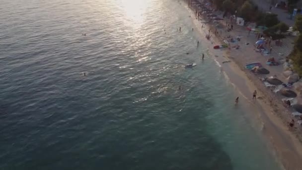 Aerial View Beautiful Stara Baska Beach Skrila Sunny Camping Sunset — Vídeo de Stock