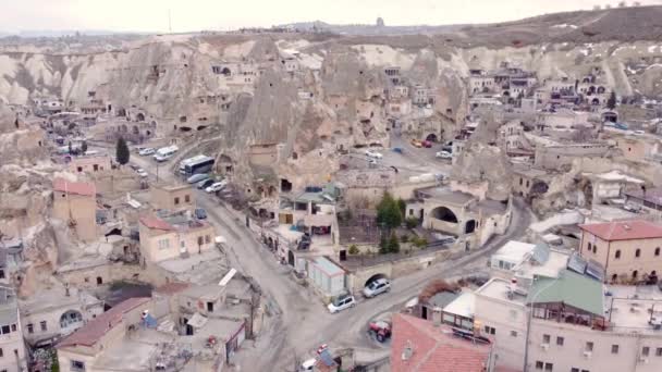 Aerial Shot City Cappadocia Cold Winter Day — стокове відео