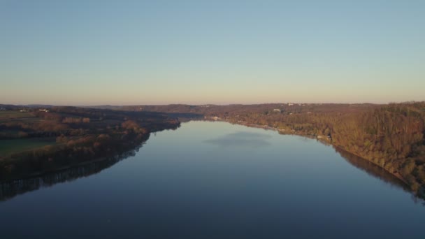 Vista Aérea Del Lago Baldeneye Baldeneysee Essen Renania Del Norte — Vídeos de Stock