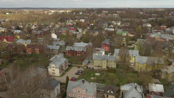 Drone Shot Colorful Wooded Houses Supilinn District — Vídeo de Stock