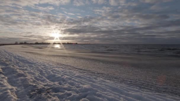 Sea Ice Melting Sun Sets Northern Coastline — Video Stock