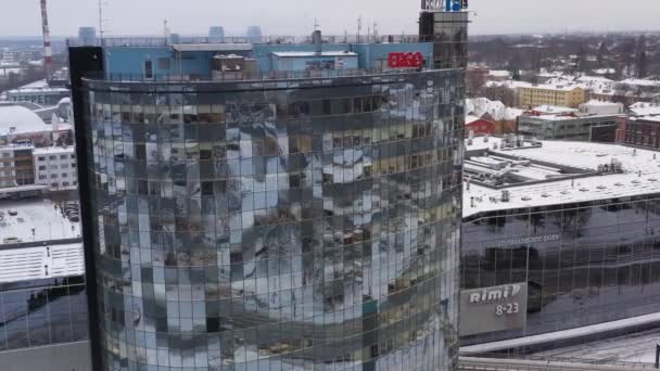 Drone Shot Tasku Shopping Center Glass Facade Tartu City Center — Stockvideo