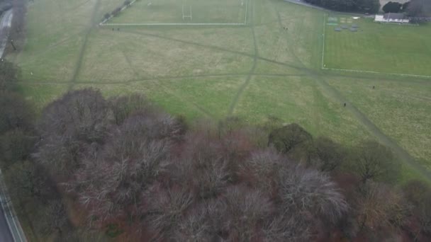 Drone Shot Showing Sports Field Large Park Cloudy Day — ストック動画