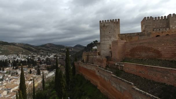 High View Alhambra Palace Granada Spain City Bottom — Stock Video