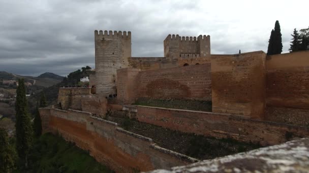 View Alhambra Fortress Grey Cloudy Sky — стокове відео