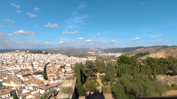 Vysoko Nad Panoramatickým Výhledem Zelení Panorama Města Antequera — Stock video