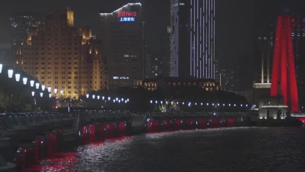 Night Time Park Shanghai China Beautiful Lights Downtown Bund — Video Stock