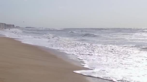 Onde Del Mare Del Nord Lavare Spiaggia Sabbiosa Ostenda Belgio — Video Stock