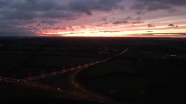 Drone Shot Motorway Sunset — 비디오