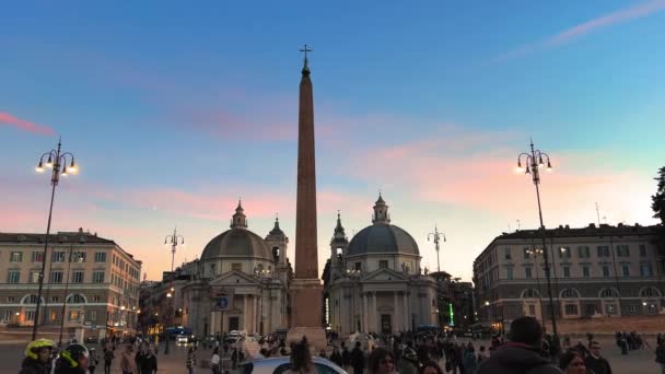 Slow Motion Shot Tourist Traffic Road Piazza Del Popolo Rome — Vídeo de Stock