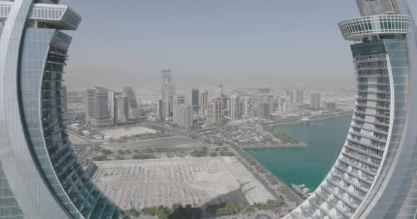Push Drone Shot Katara Towers Lusail City Qatar — стоковое видео