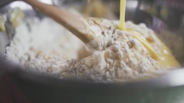 Close Look Mixing Condensed Milk Flour Bowl — Vídeos de Stock