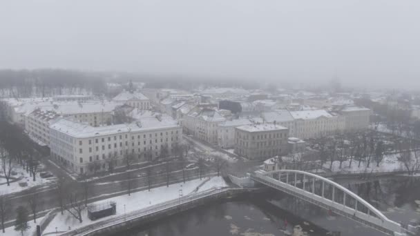 Tartu Şehrindeki Emajgi Nehri Üzerindeki Yaya Köprüsünün Insansız Hava Aracı — Stok video