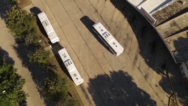 White Tourist Bus Departing Station Villa Maria Cordoba Argentina Aerial — Vídeos de Stock