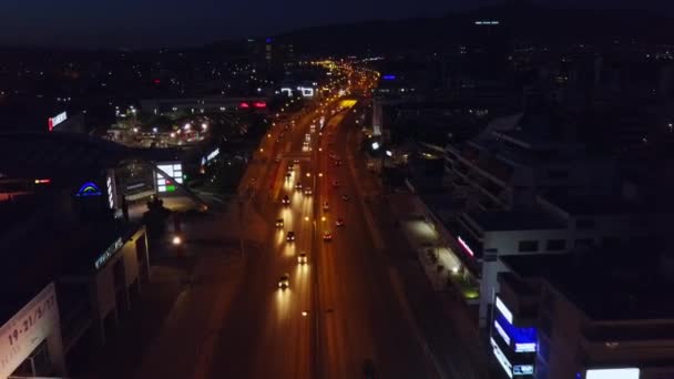 Luftaufnahmen Von Belebten Straßen Mit Autos Athen Griechenland Der Nacht — Stockvideo