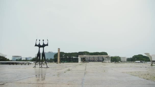 Statua Candagos Palazzo Planalto Brasilia Ampia Vista Tilt Shot — Video Stock