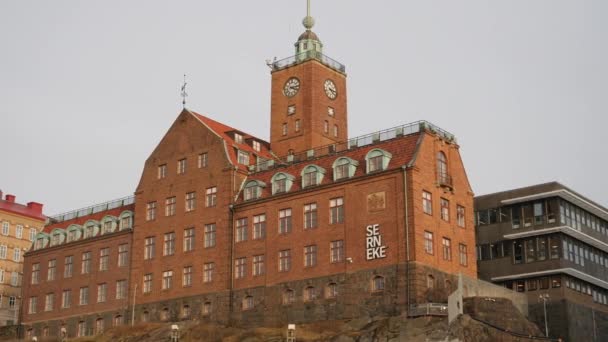 Ancien Bâtiment Brique Sur Colline Kvarnberget Dans Centre Gothenburg — Video