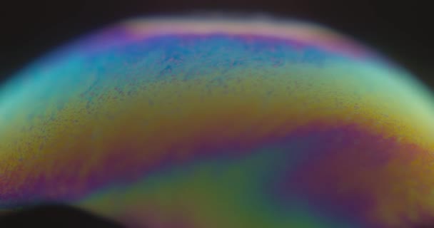 Soap Bubble Colorful Surface Motion Black Background Static Macro Shallow — Vídeo de Stock