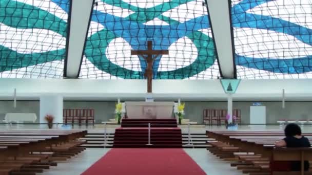 Vista Interior Catedral Metropolitana Nuestra Señora Aparecida Vidrieras Fondo — Vídeo de stock